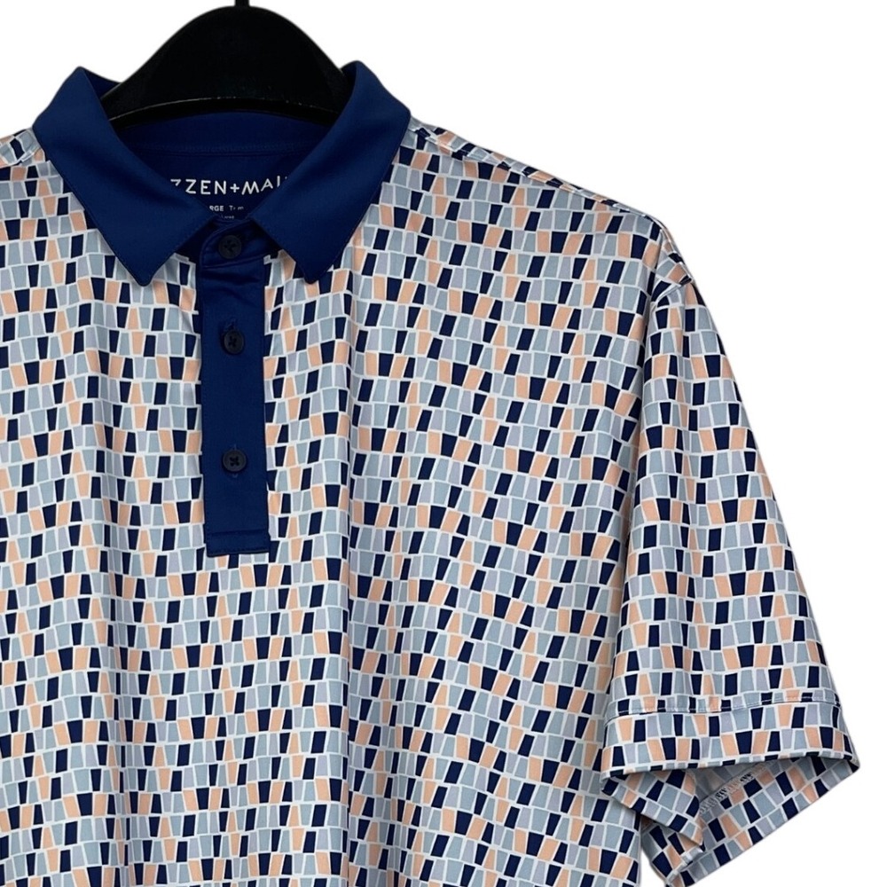 Mizzen+Main Mens Versa Polo Mens L‎ Trim Fit Golf Performance Stretch Blue Check